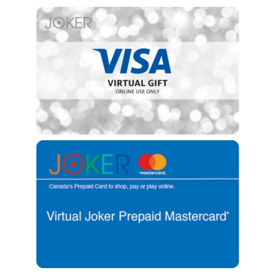 Visa virtual gift - online use only. Jocker mastercard. Canada's prepaid card to shop, pay, or play online. Virtual jocker prepaid mastercard